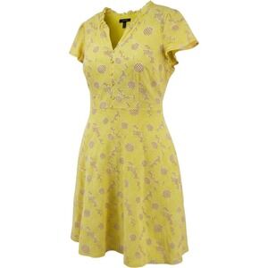 Talbots Yellow Eyelet Floral Dress Size 20W Fit & Flare Office Summer Wedding